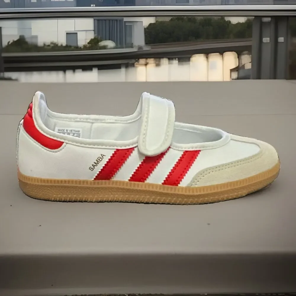 New Women's Size 7.5 Adidas Samba Mary Jane White Red JR7435 Kids Size 6